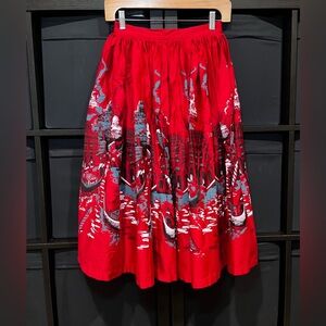 Pinup Couture PUG Venice Swing Skirt In Red Italian Landscape Size S NWOT